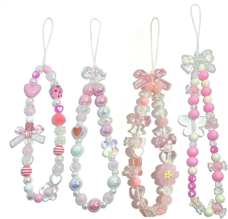 cioatu 4 Pieces Cute Phone Charms Beaded Phone Strap Aesthetic Y2K CellPhone Keychain Cute Bear Butterfly Heart Cool PhoneCharm for Bag Keychain Airpods Camera Pendants Decor - Image 1